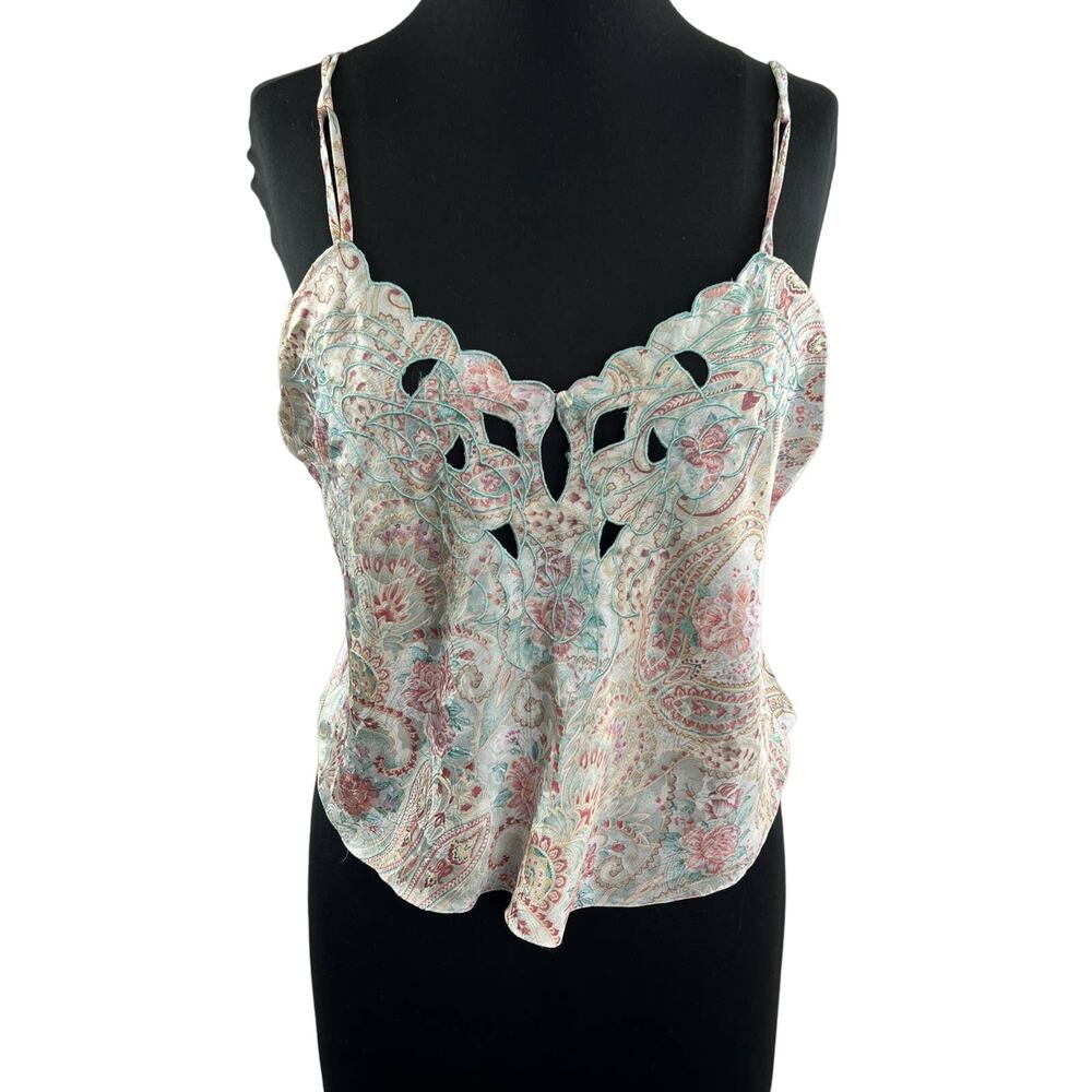 VINTAGE Victoria's Secret Satin Soft Pastel Floral 2-Piece Lingerie Pajama Set M